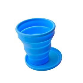 1pc Soft Silicone With Lid; Retractable Mini Folding Water Cup; For Outdoor Travel Hotel (Color: Blue)